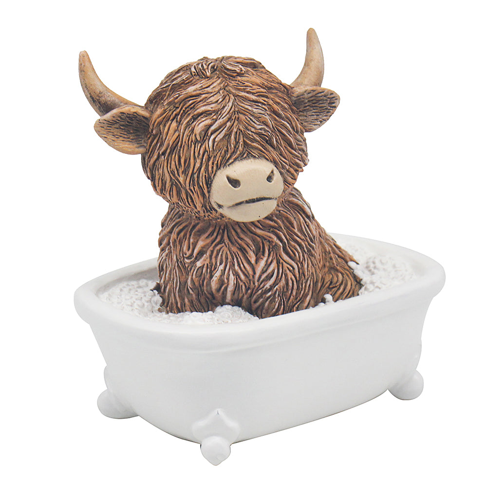 Hughie Highland Cow In Bath Ornament