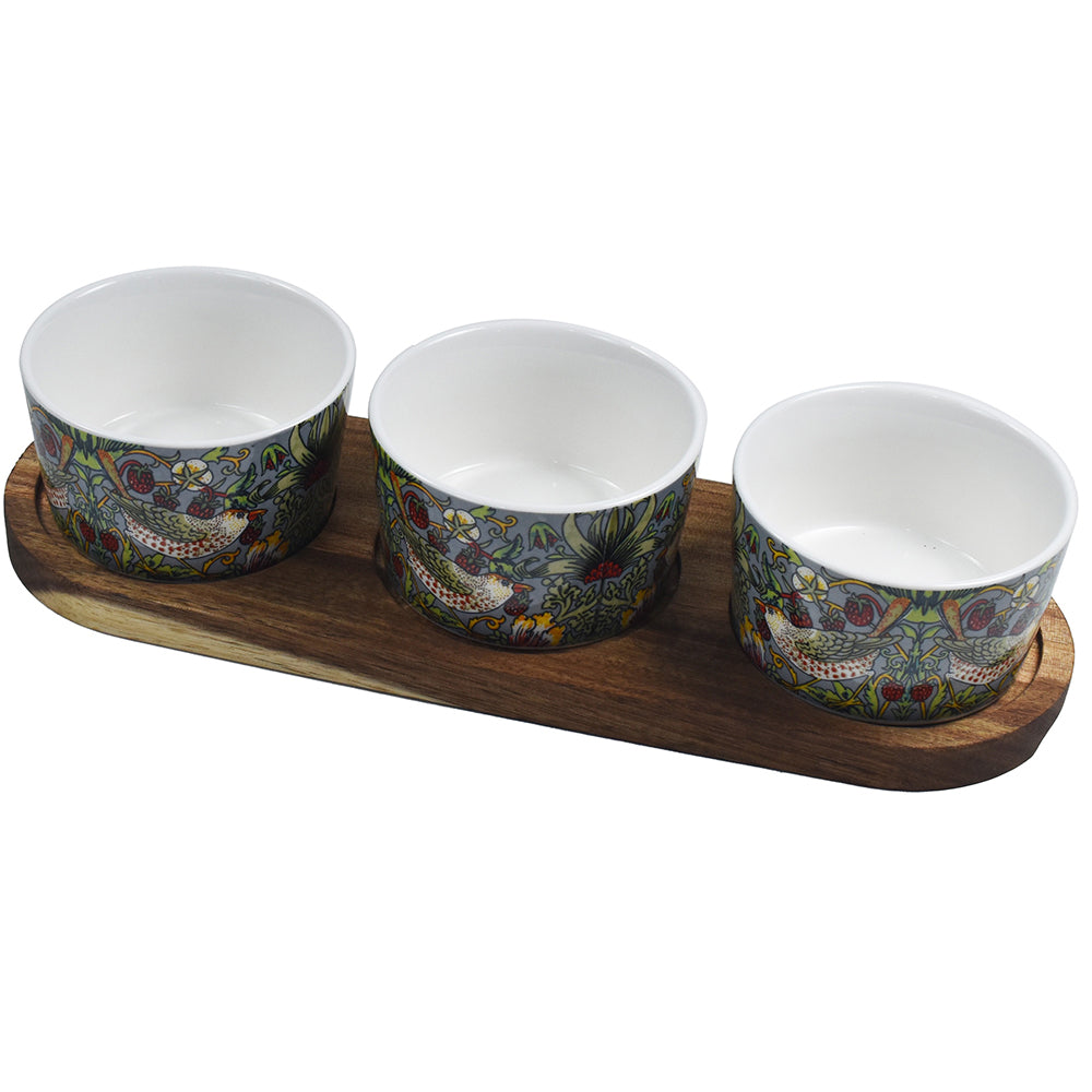 William Morris Strawberry Thief 3 Bowl Snack Tray