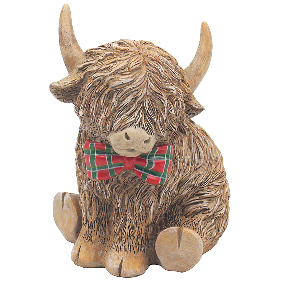 Happy Highland Cow Tartan Bow Ornament
