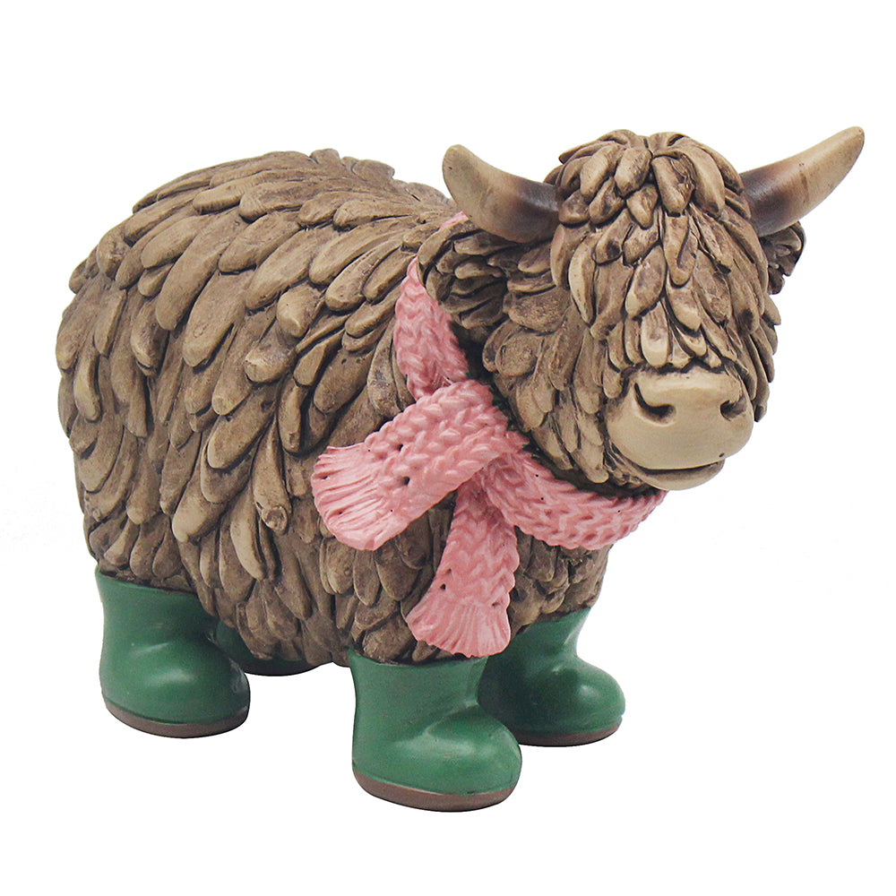 Hughie Highland Cow Wellies Small Ornament