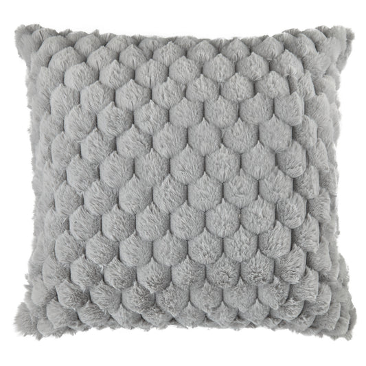 Lush Silver Faux Fur Cushion Cover (Pair)