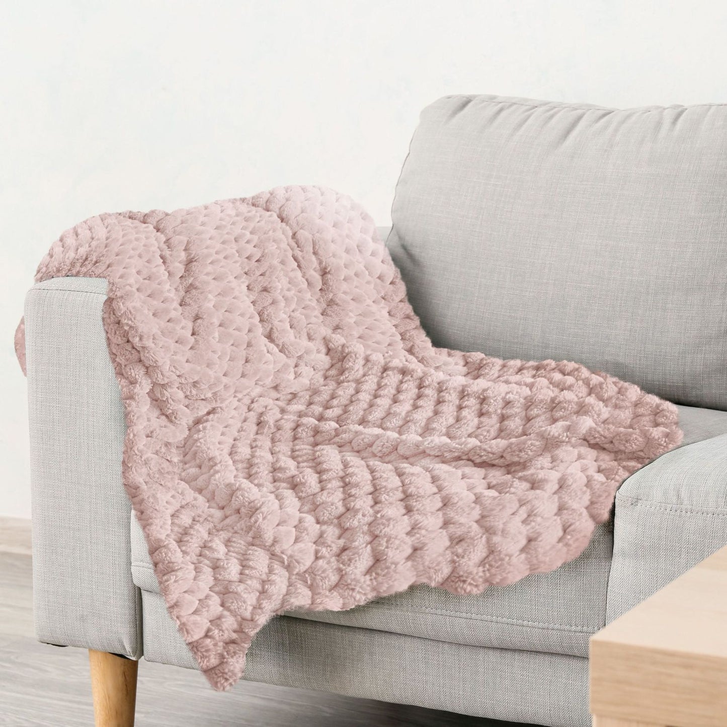 Lush Blush Pink Fluffy Faux Fur Throw Blanket