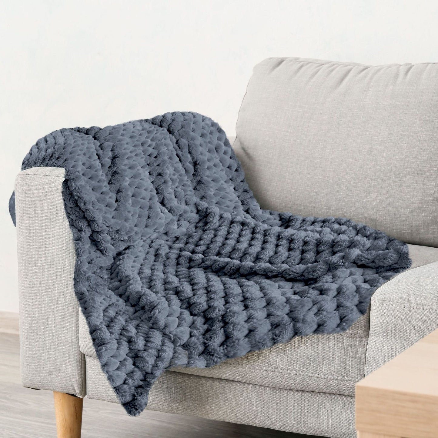 Lush Charcoal Grey Fluffy Faux Fur Throw Blanket