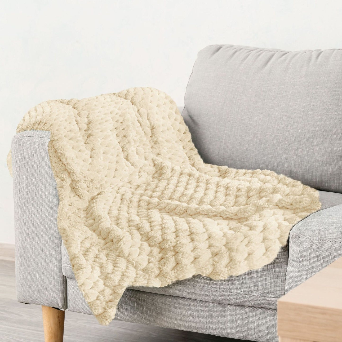 Lush Cream Fluffy Faux Fur Throw Blanket