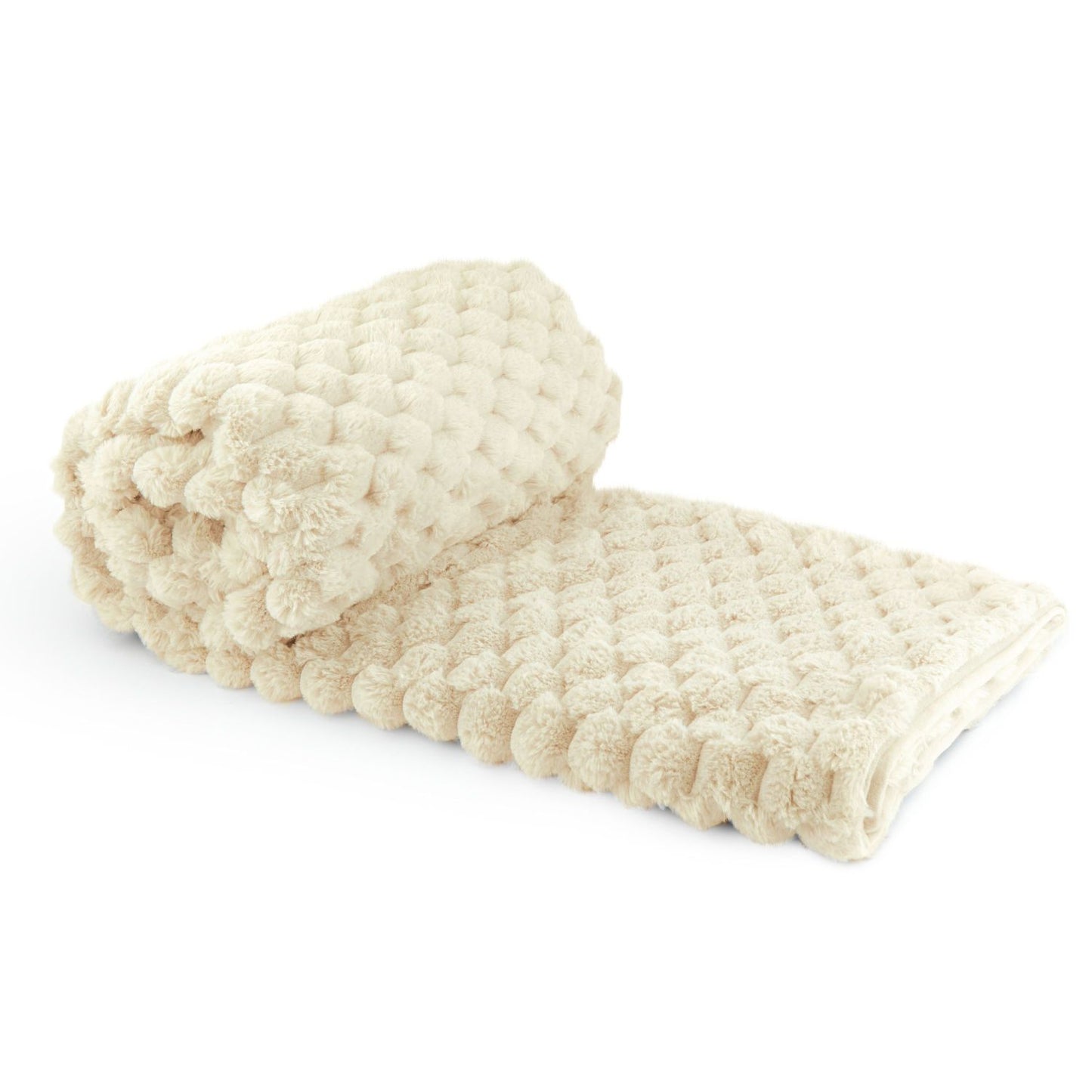 Lush Cream Fluffy Faux Fur Throw Blanket