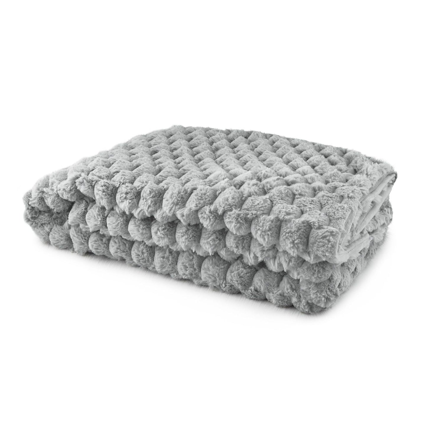 Lush Silver Fluffy Faux Fur Throw Blanket