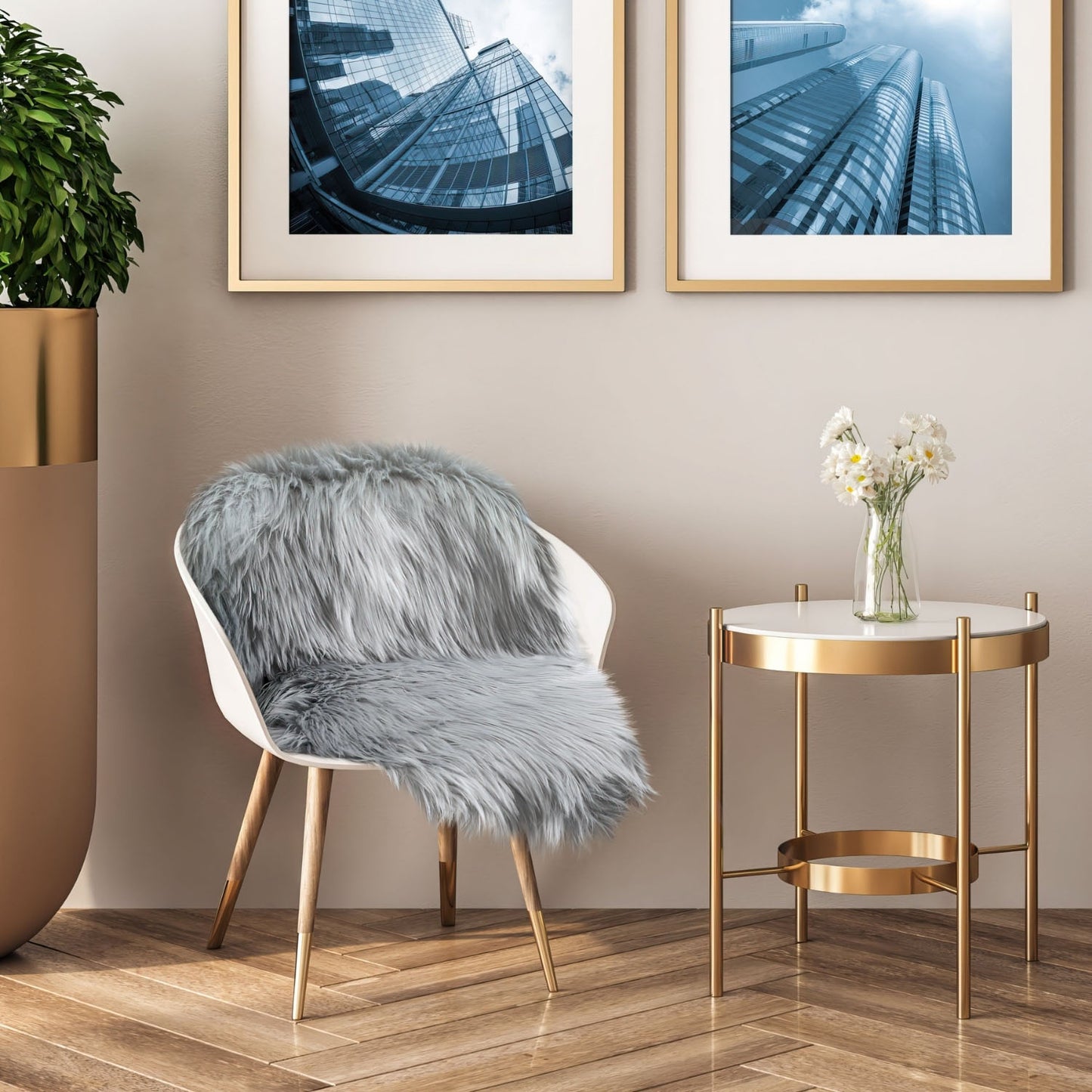 Lux Faux Fur Silver Room Rug