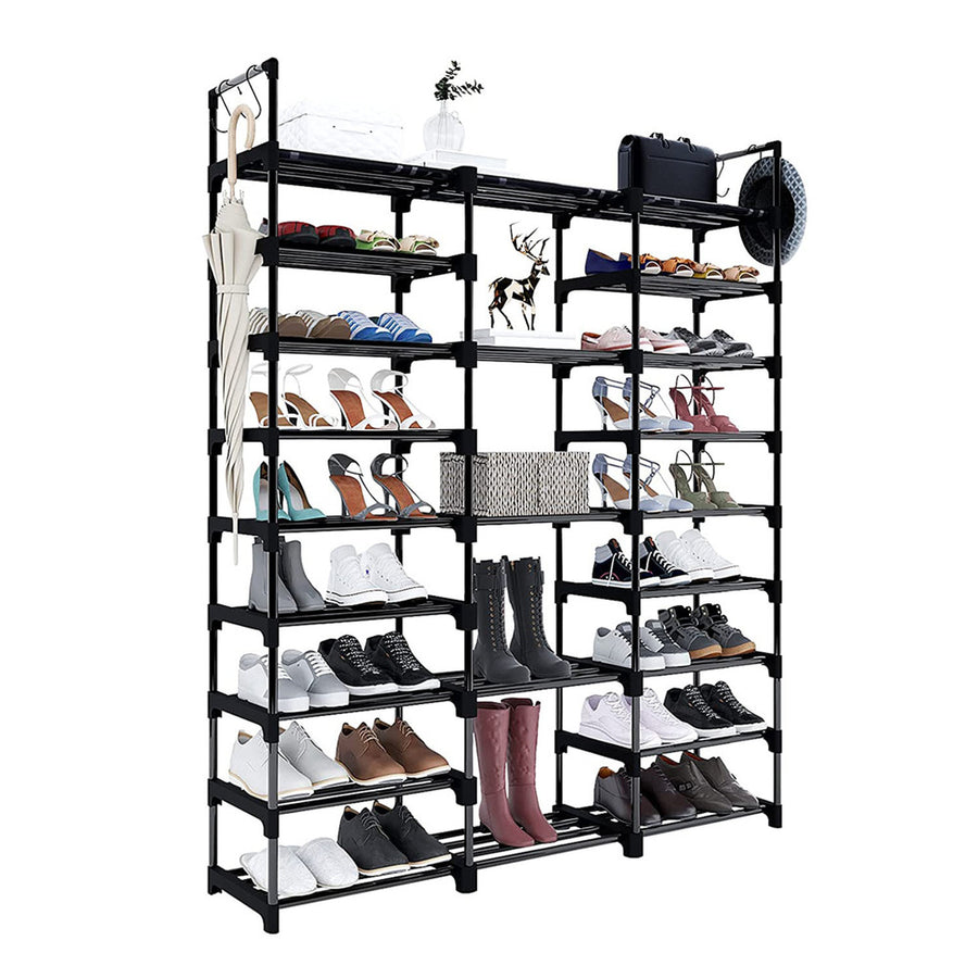 Black Metal Shoe Rack with 9 Tiers & 3 Columns