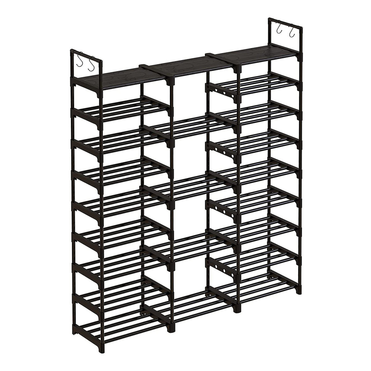 Black Metal Shoe Rack with 9 Tiers & 3 Columns