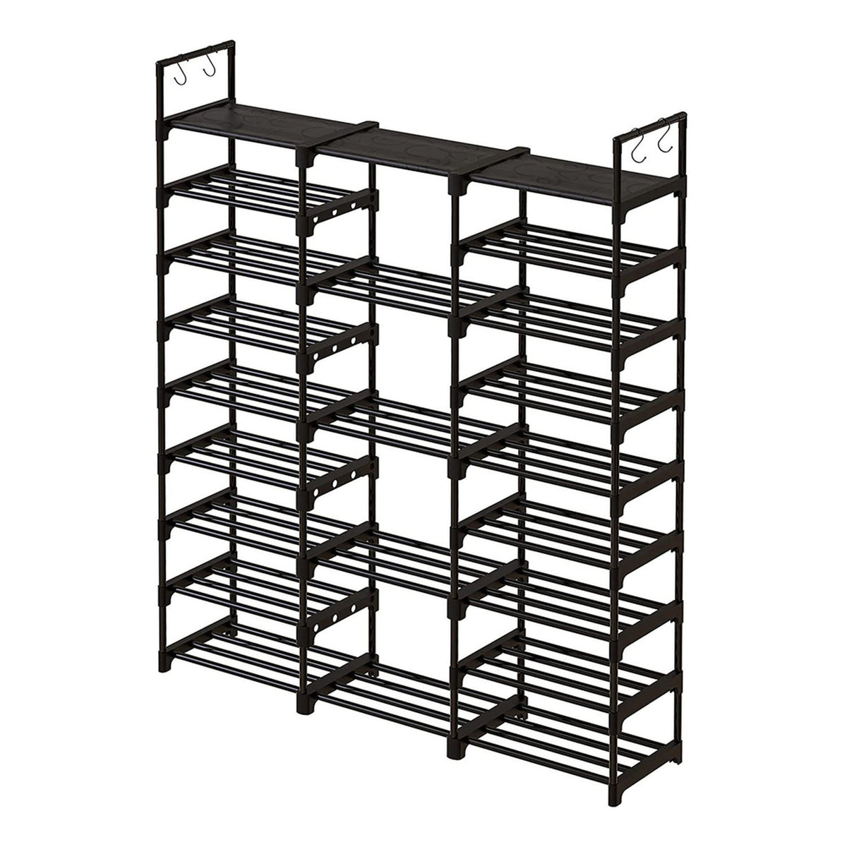 Black Metal Shoe Rack with 9 Tiers & 3 Columns