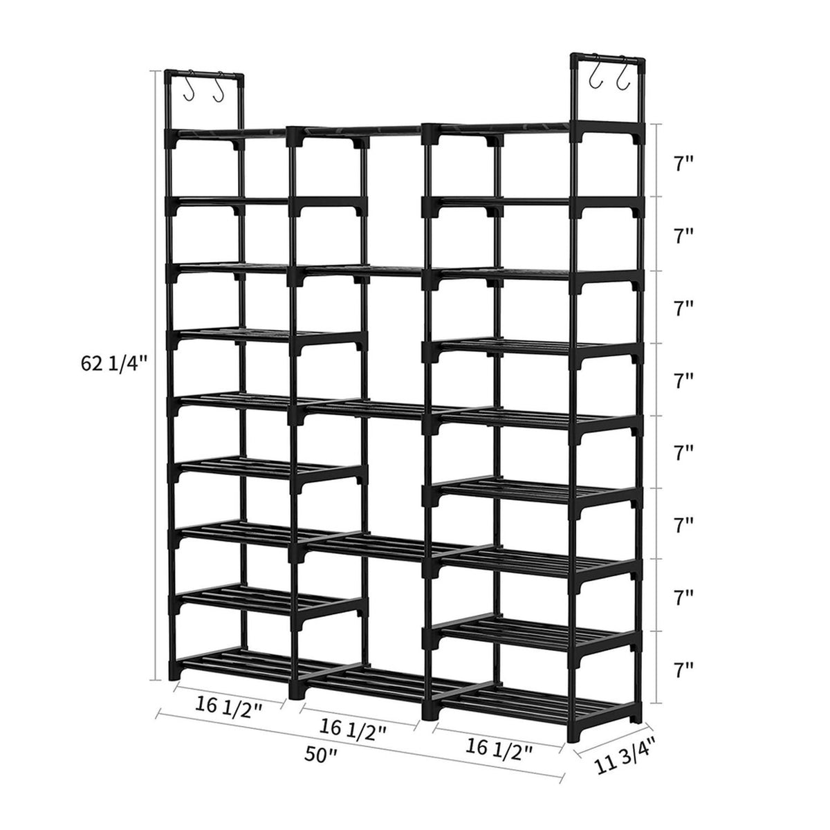 Black Metal Shoe Rack with 9 Tiers & 3 Columns