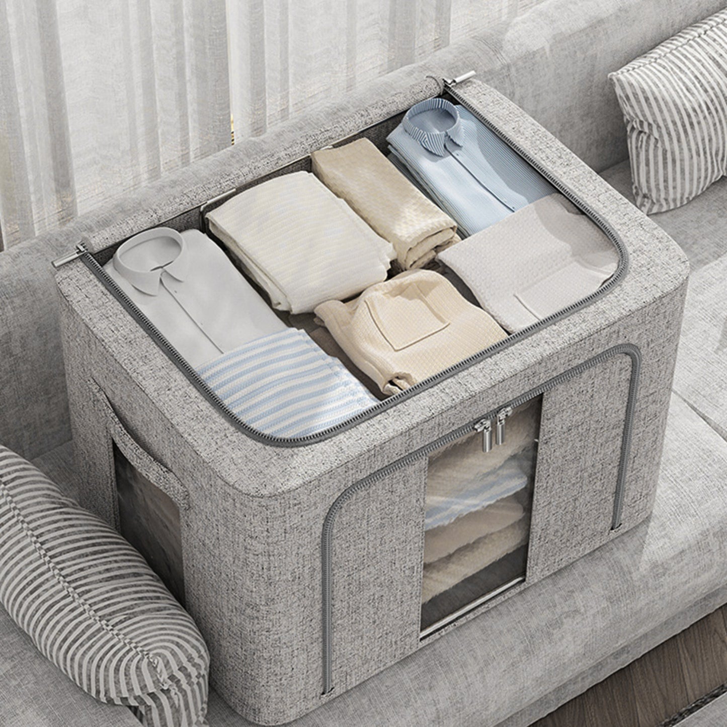100L Metal Frame Fabric Clothes Storage Box
