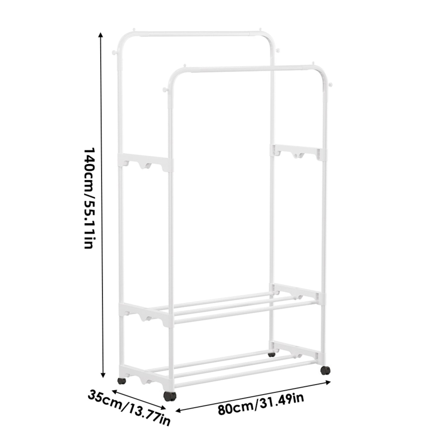 Double Rod White Metal Clothes Rack
