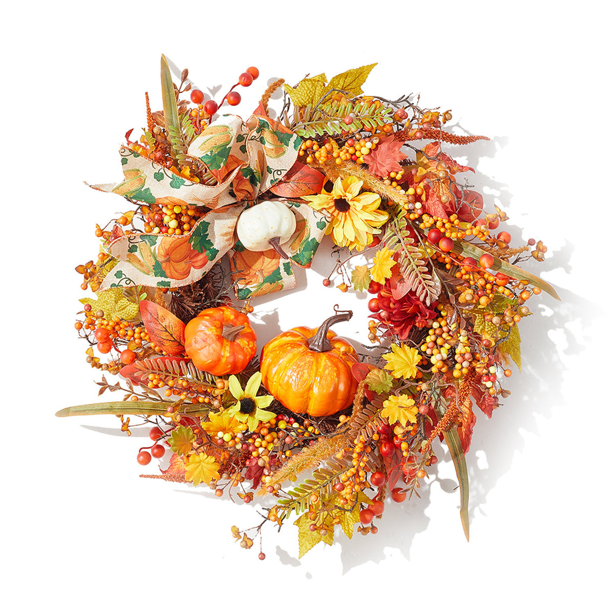 Autumn Harvest Pumpkin Maple Leaves Wreath 50cm
