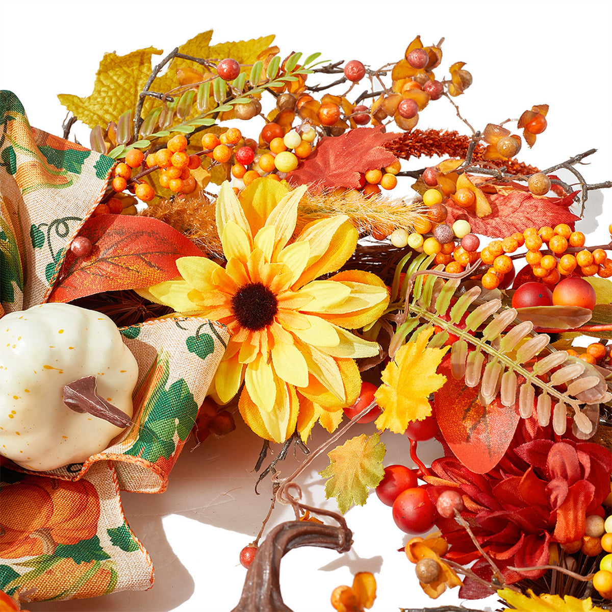 Autumn Harvest Pumpkin Maple Leaves Wreath 50cm