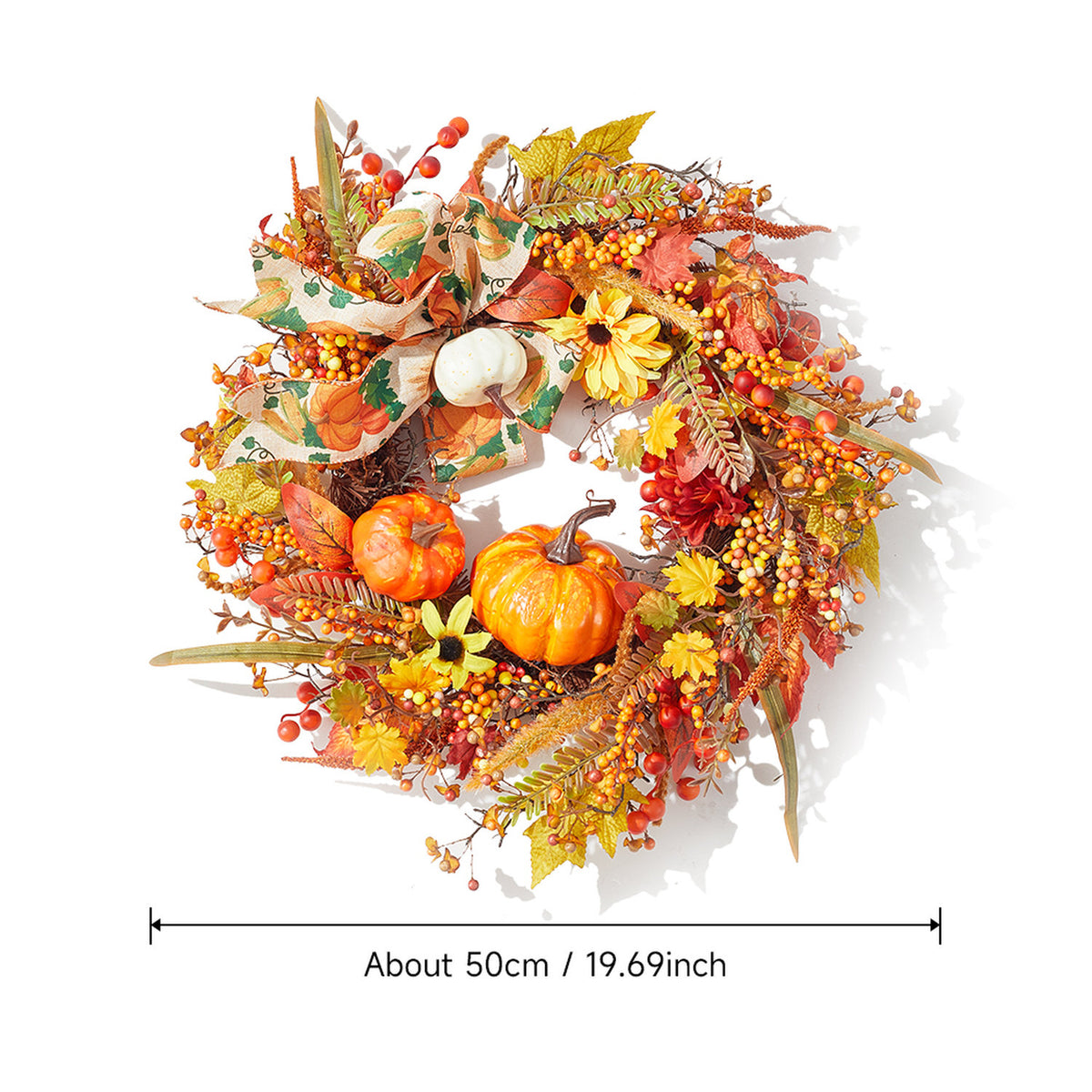 Autumn Harvest Pumpkin Maple Leaves Wreath 50cm