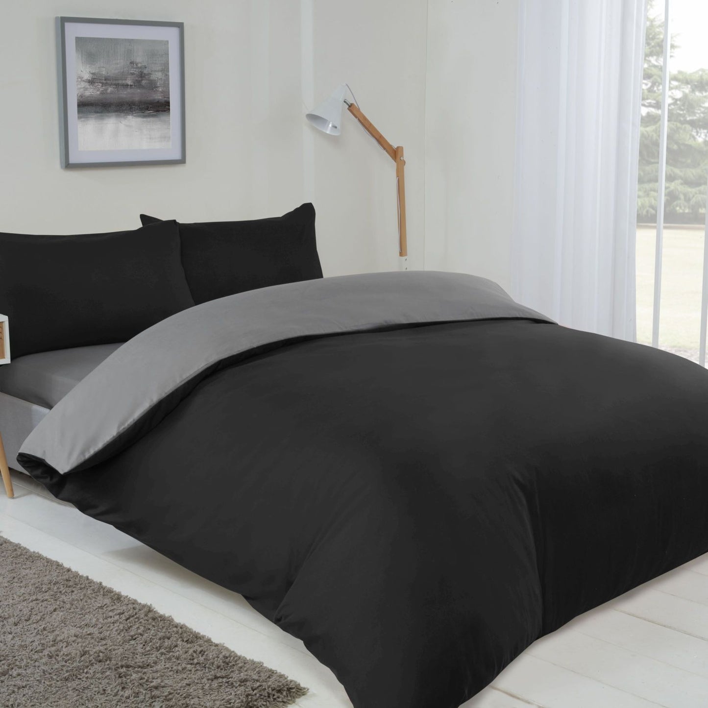 Lyla Black and Grey Reversible Duvet Set