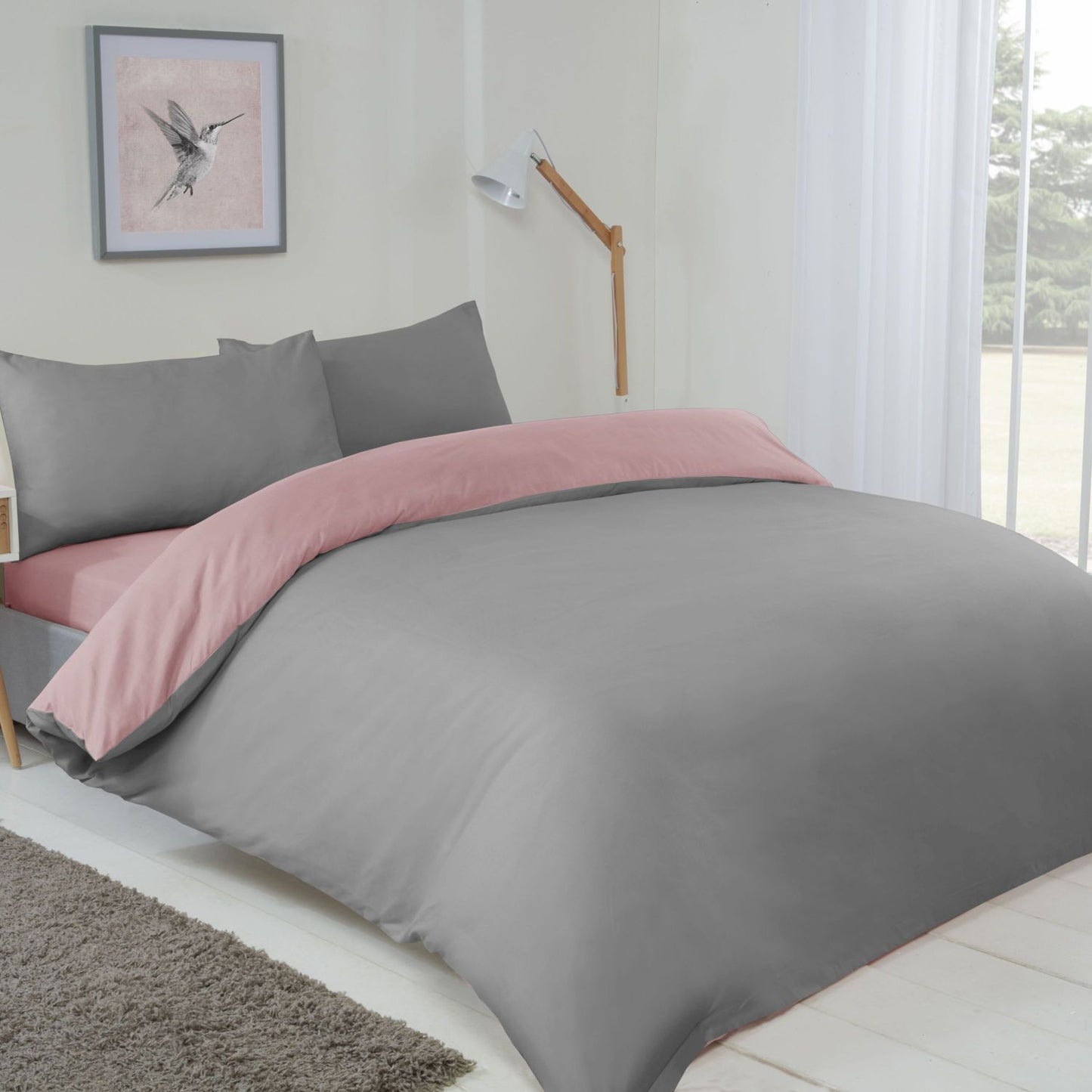 Lyla Pink and Grey Reversible Duvet Set