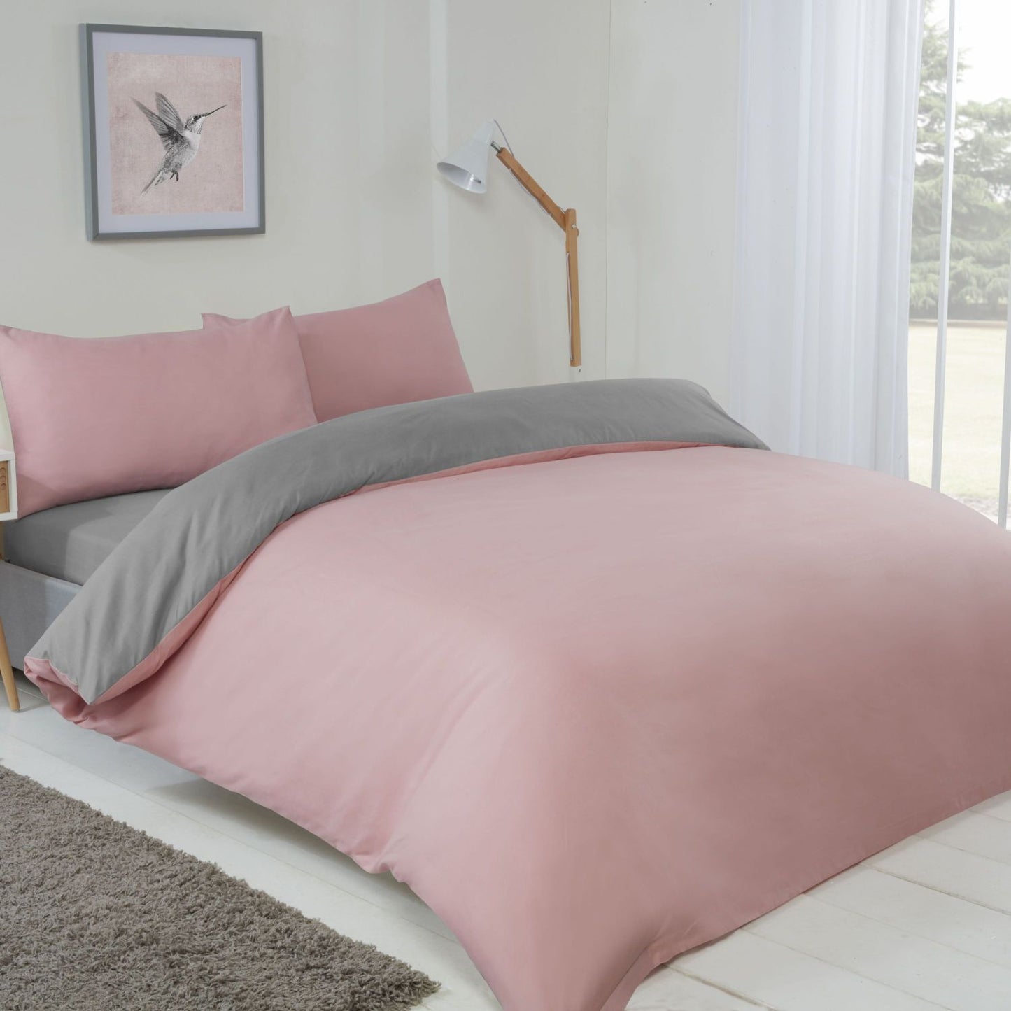 Lyla Pink and Grey Reversible Duvet Set