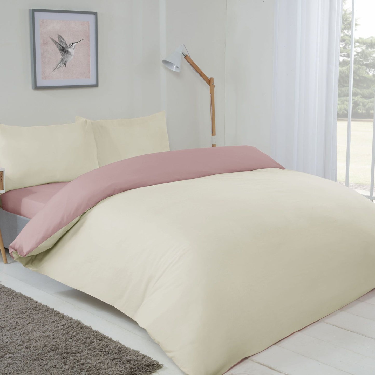 Lyla Cream and Pink Reversible Duvet Set