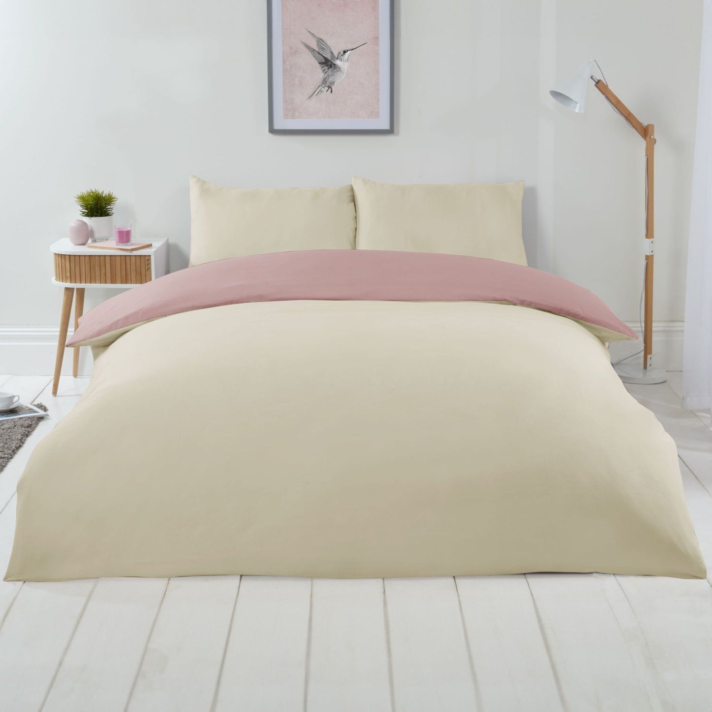 Lyla Cream and Pink Reversible Duvet Set