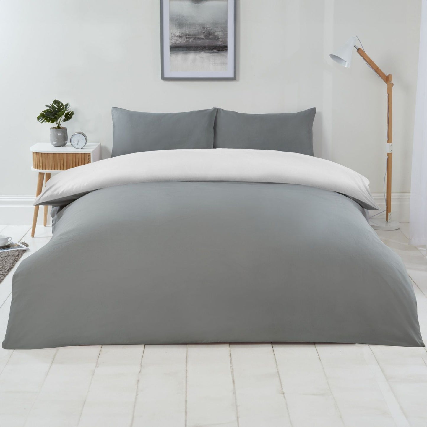 Lyla Grey and White Reversible Duvet Set