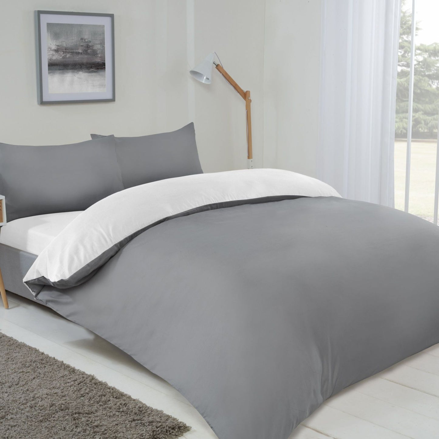 Lyla Grey and White Reversible Duvet Set