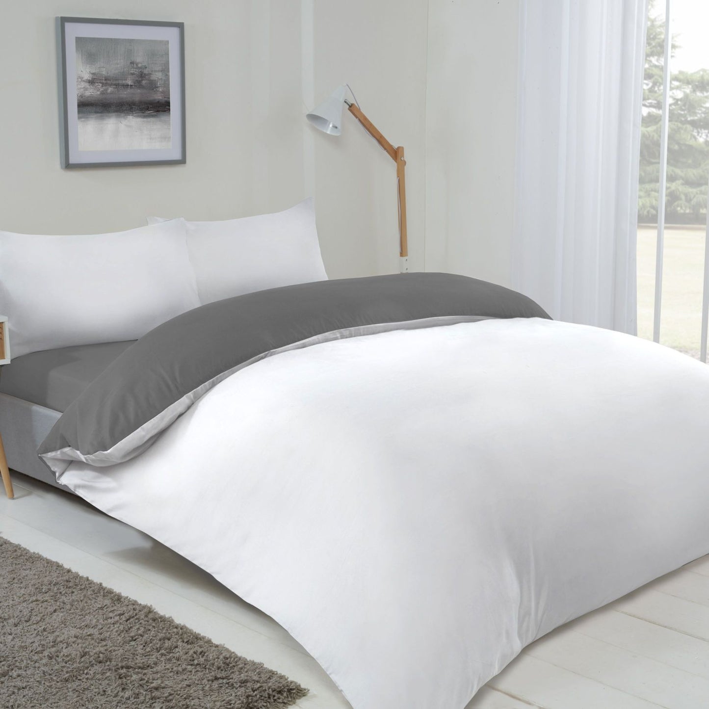 Lyla Grey and White Reversible Duvet Set