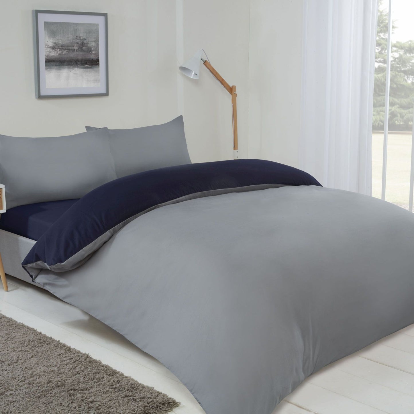 Lyla Navy and Grey Reversible Duvet Set