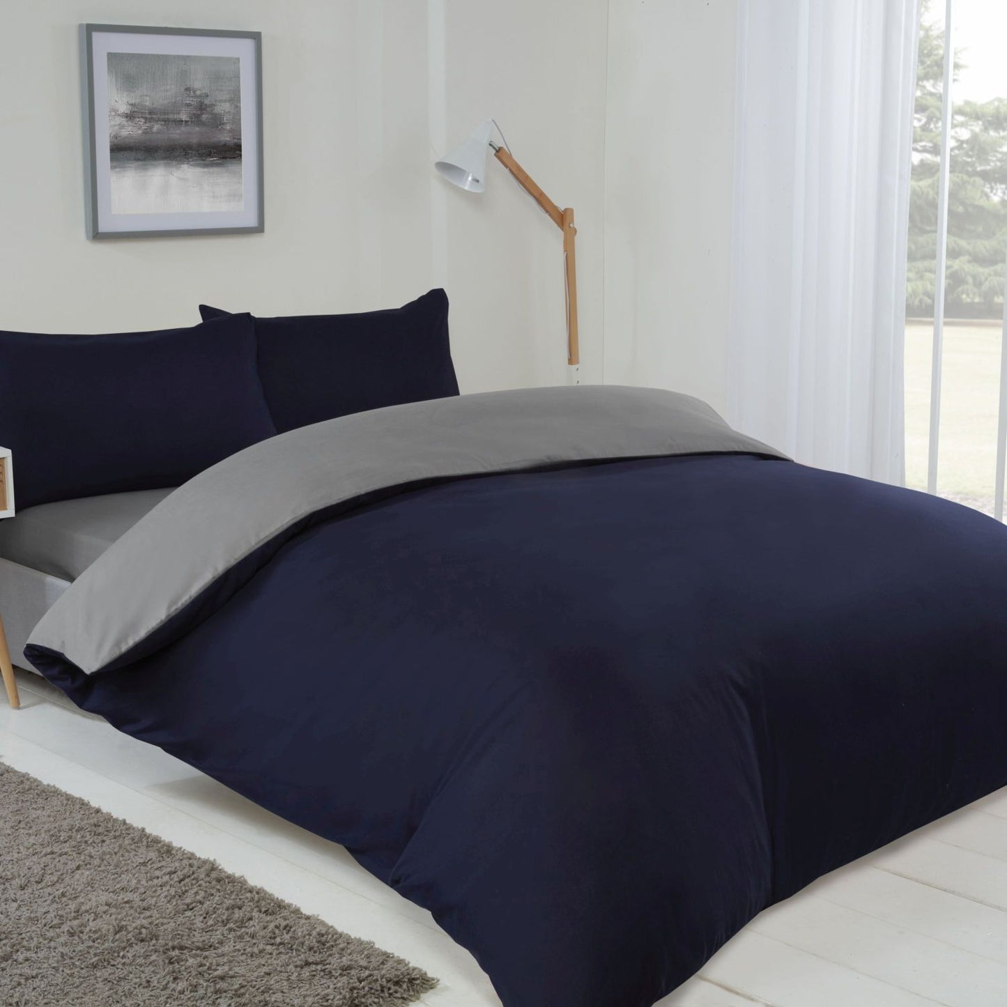 Lyla Navy and Grey Reversible Duvet Set