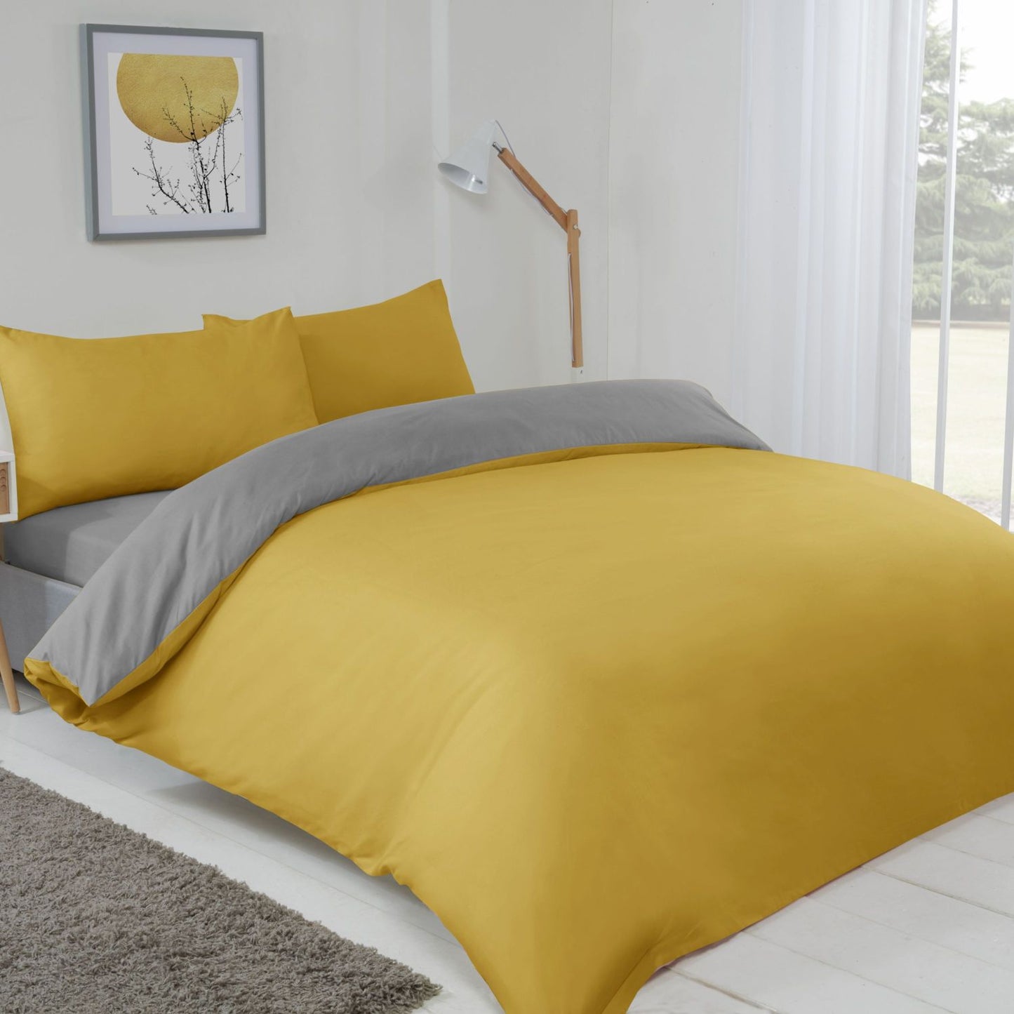 Lyla Yellow and Grey Reversible Duvet Set