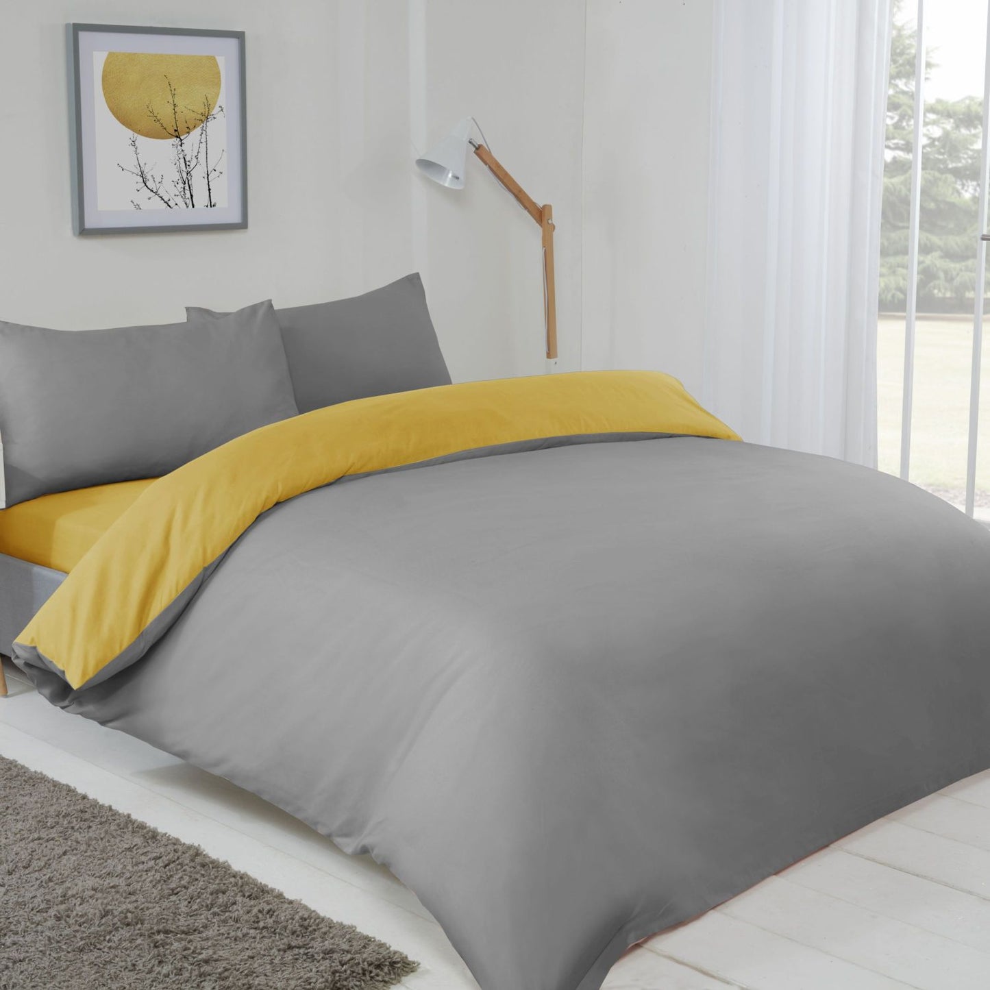 Lyla Yellow and Grey Reversible Duvet Set