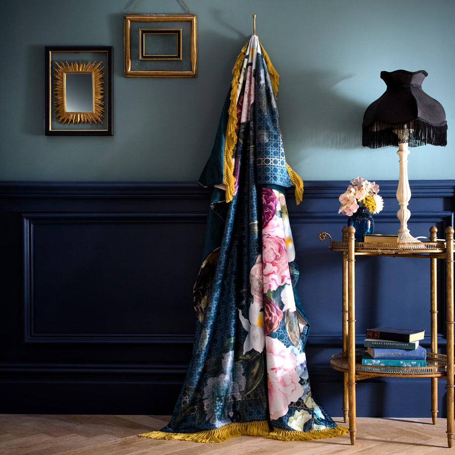 Laurence Llewelyn-Bowen Bouquet List Blue Velvet Throw (130cm x 180cm)