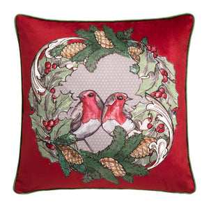Laurence Llewelyn-Bowen Festive Robin Velvet Cushion