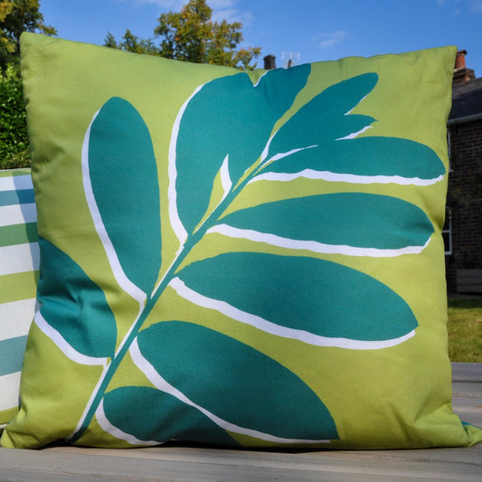 Leaf Print Green Outdoor Cushion (43cm x 43cm)
