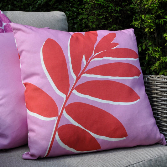Leaf Print Pink Outdoor Cushion (43cm x 43cm)