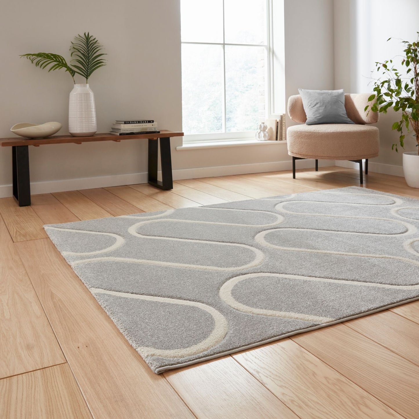 Catherine Lansfield Linear Curve Grey Rug