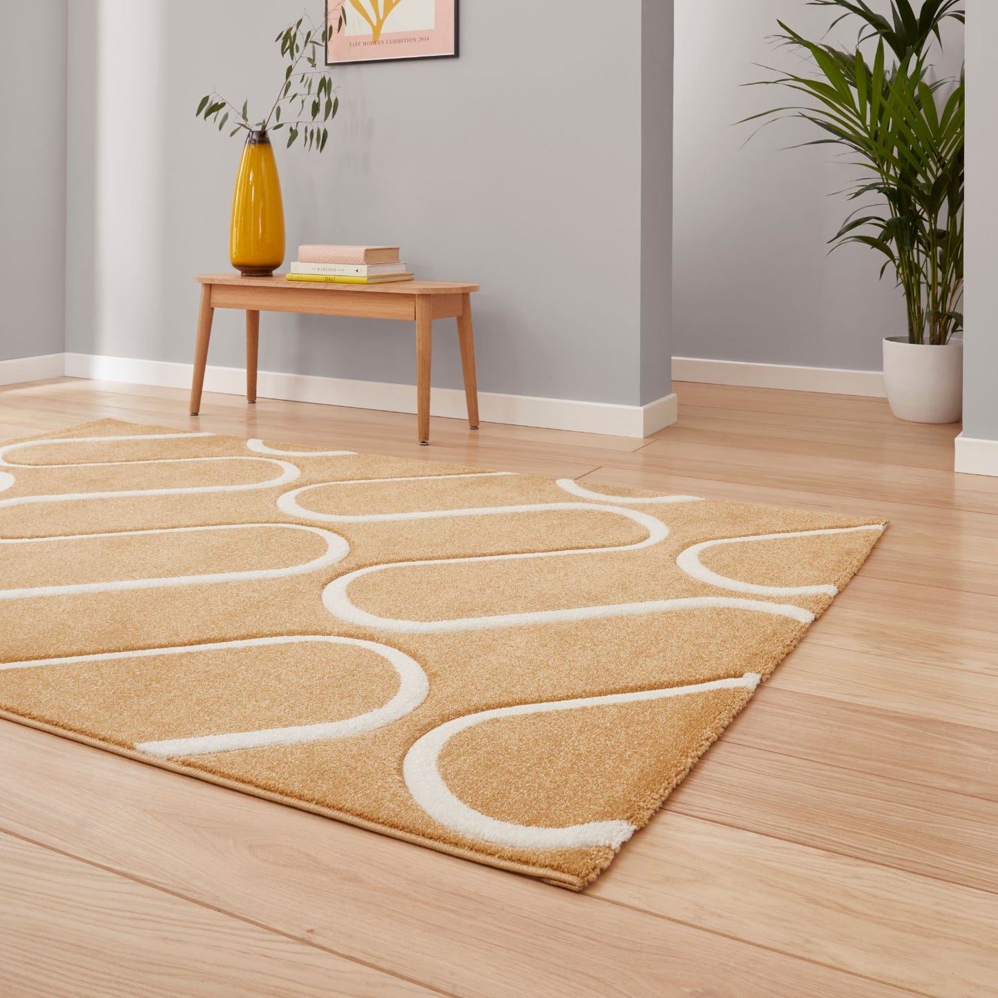 Catherine Lansfield Linear Curve Ochre Rug