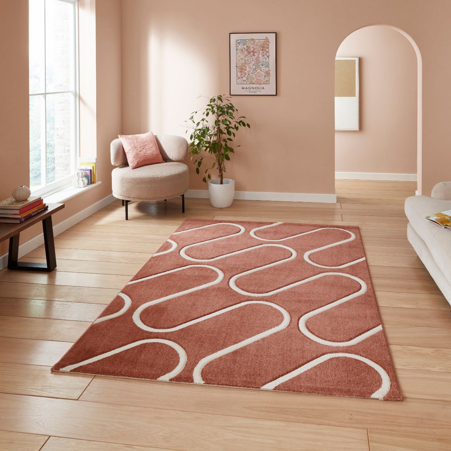 Catherine Lansfield Linear Curve Terracotta Rug