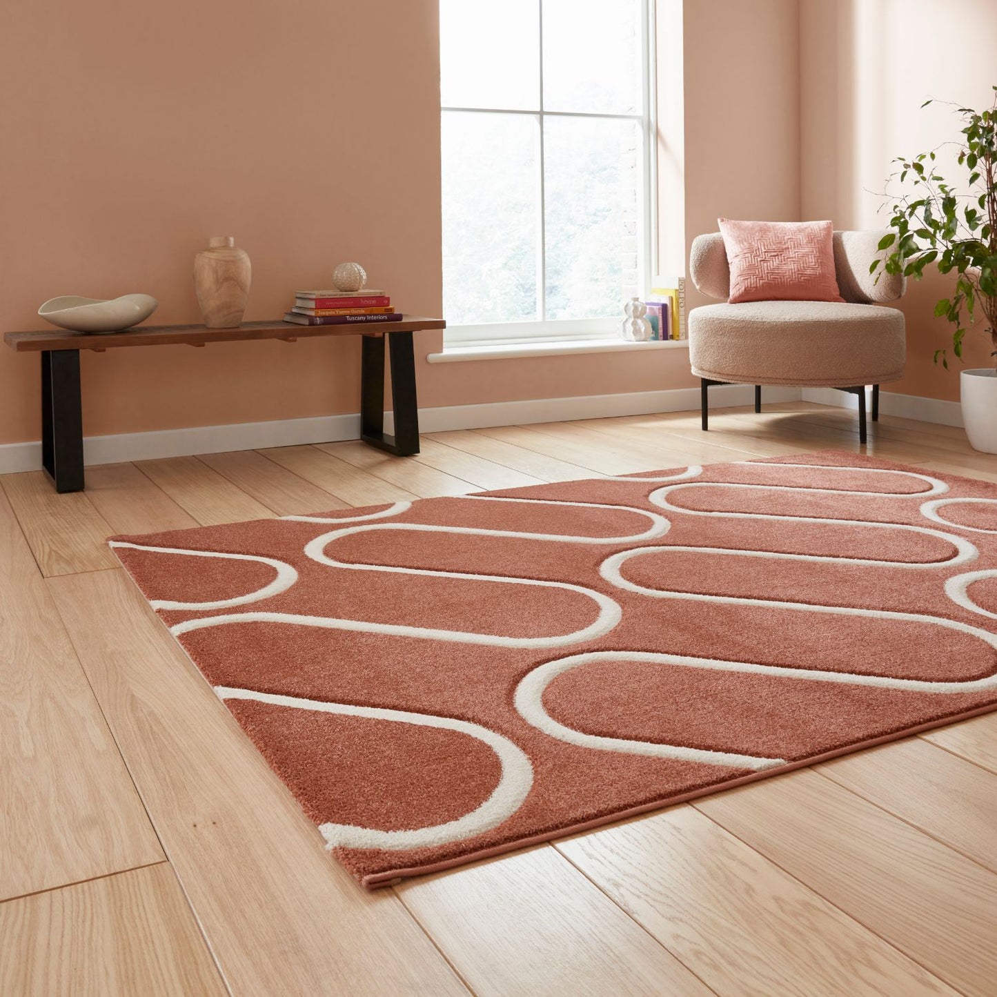 Catherine Lansfield Linear Curve Terracotta Rug