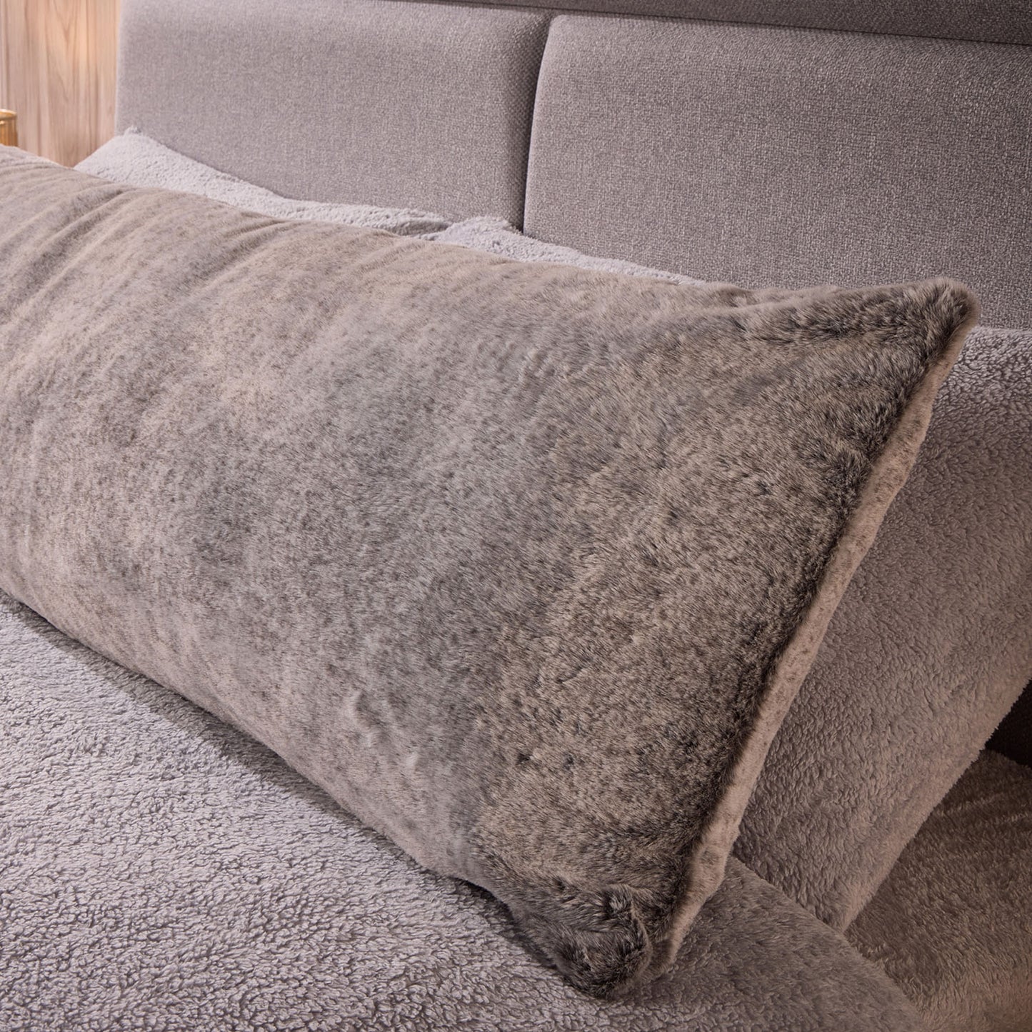 Luxury Faux Fur Grey Bolster Pillow