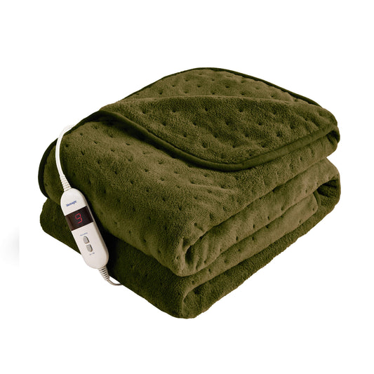 Silentnight Luxury Olive Green Fleece Heated Throw