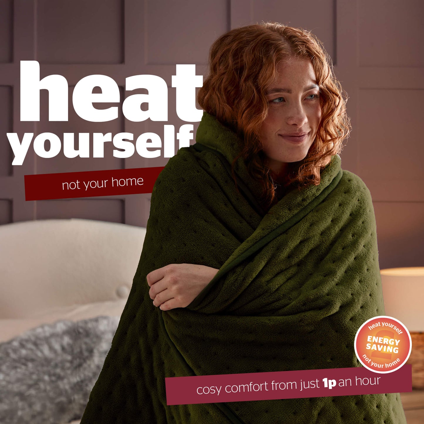 Silentnight Luxury Olive Green Fleece Heated Throw