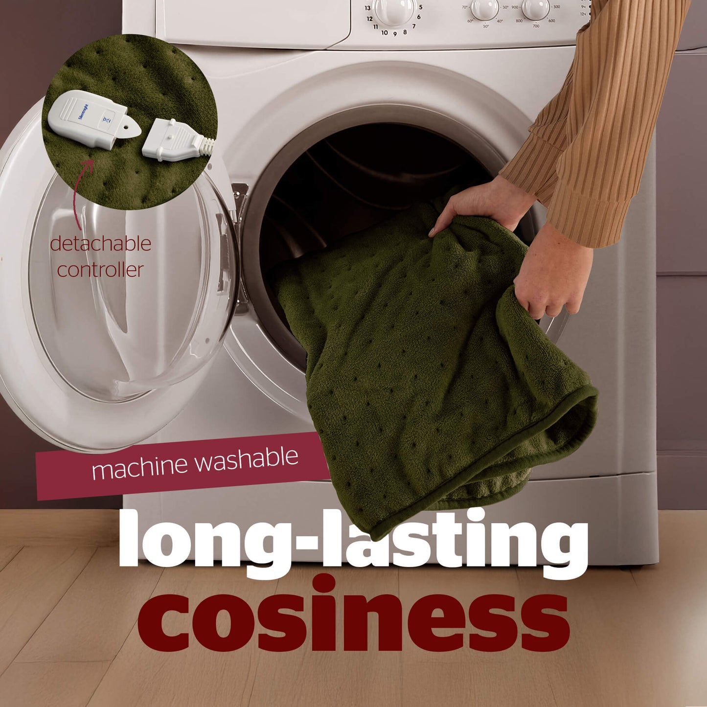 Silentnight Luxury Olive Green Fleece Heated Throw
