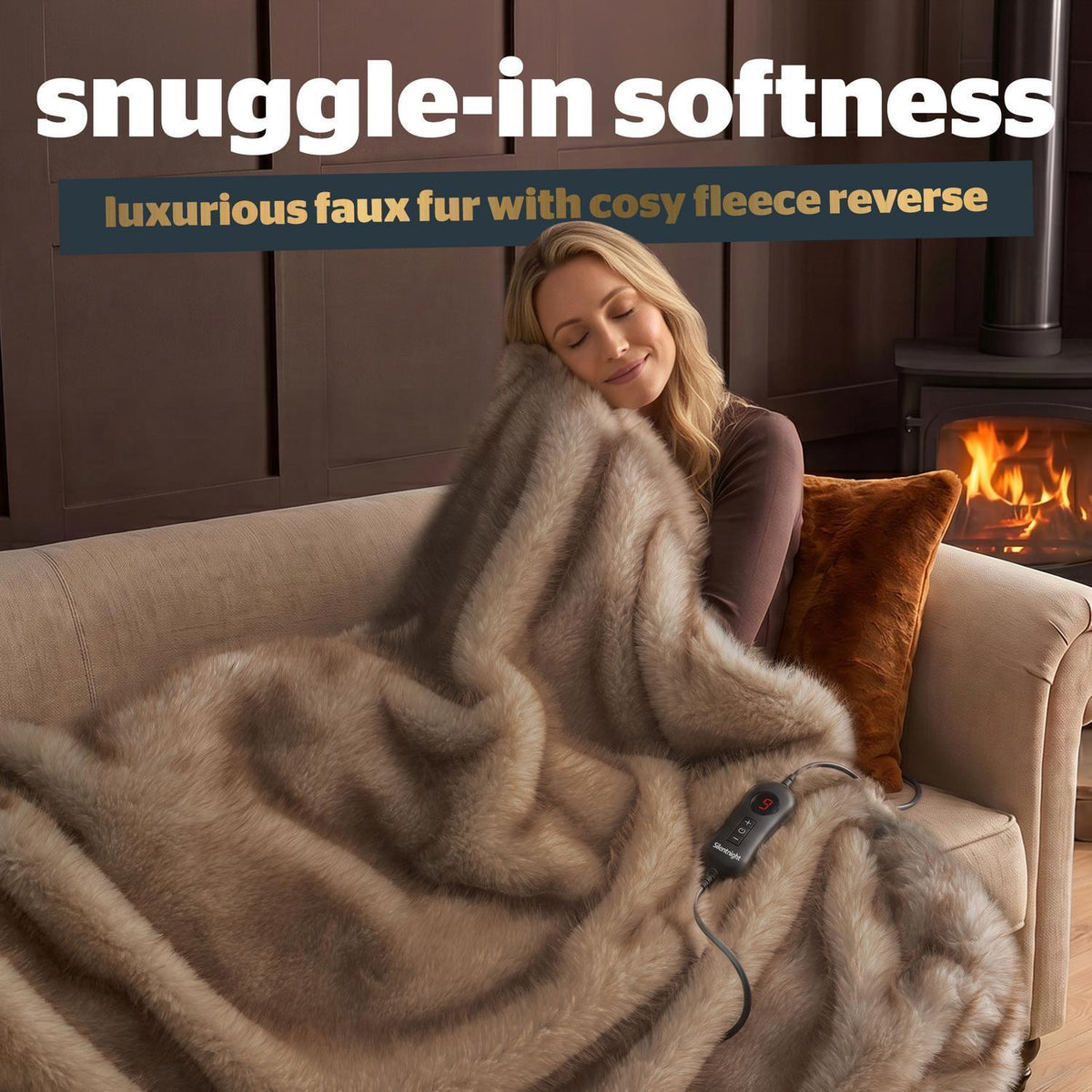 Silentnight Prestige Natural Faux Fur Heated Throw