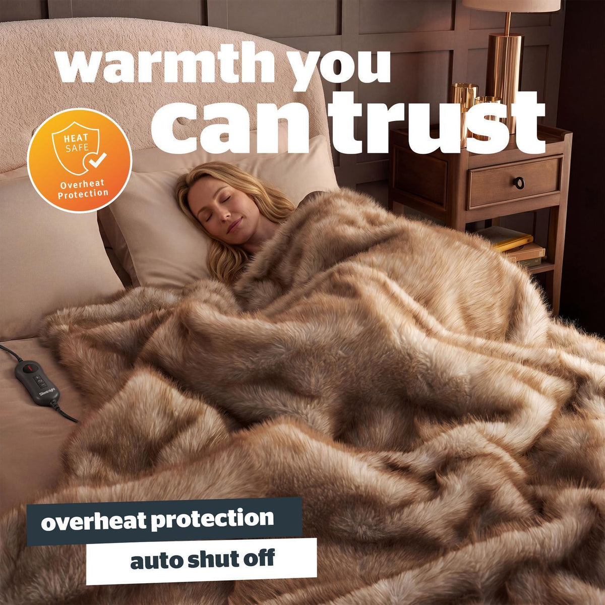 Silentnight Prestige Natural Faux Fur Heated Throw