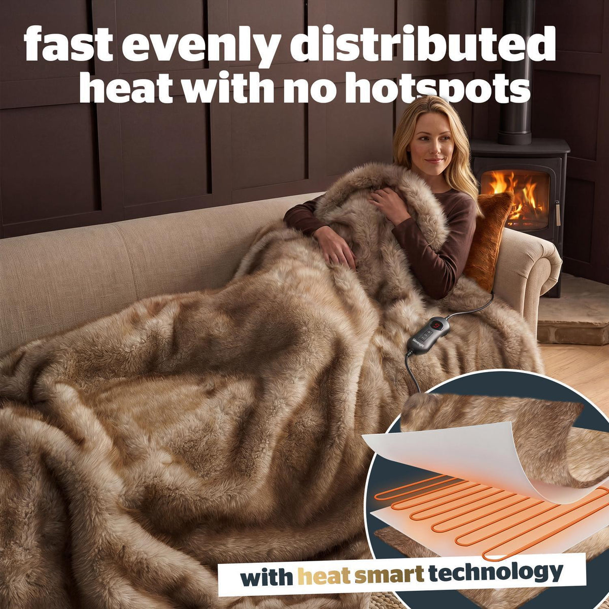 Silentnight Prestige Natural Faux Fur Heated Throw