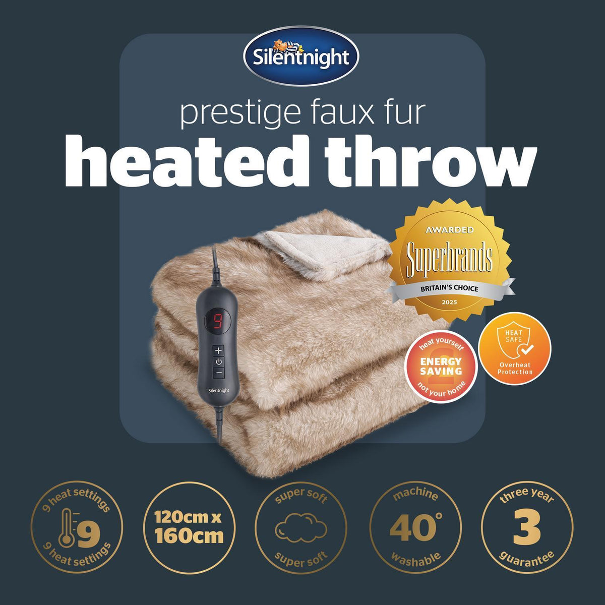 Silentnight Prestige Natural Faux Fur Heated Throw