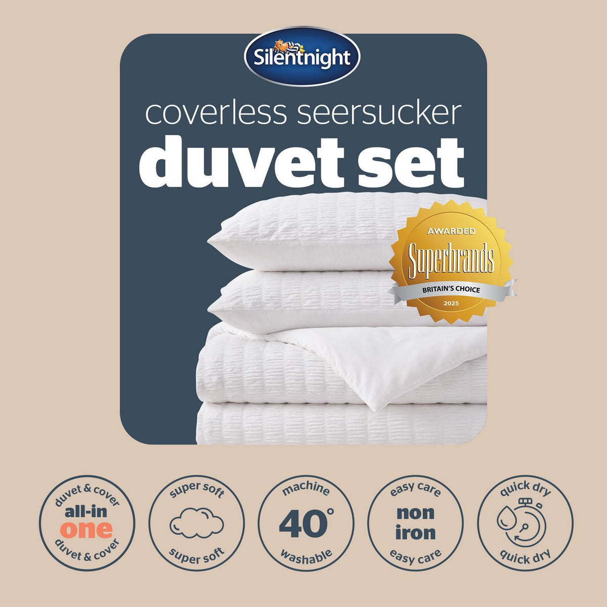 Silentnight White Seersucker 10.5 Tog Coverless Duvet and Pillowcase Set