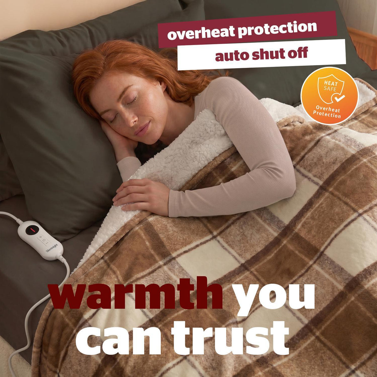 Silentnight Brown Check Luxury Fleece Heated Throw